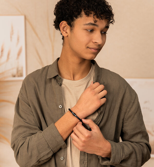 KAYA sieraden Leren Jongensarmband met Initialen
