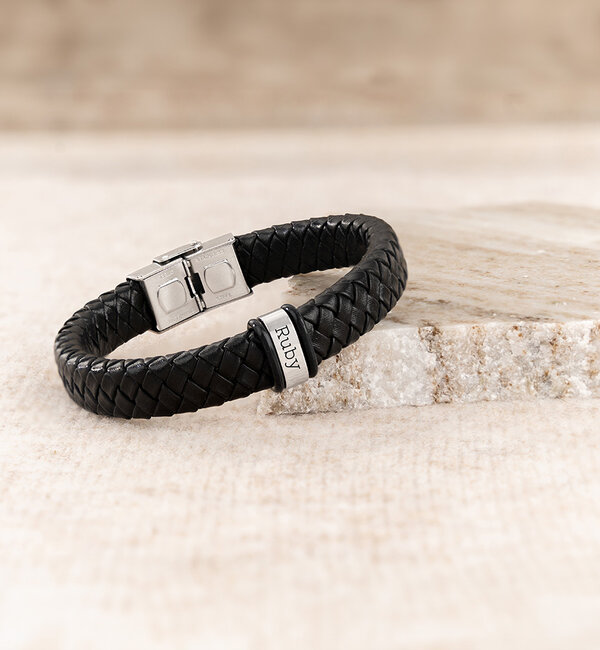 Sieraden Jongens Armband Leer met Naam Rock My World