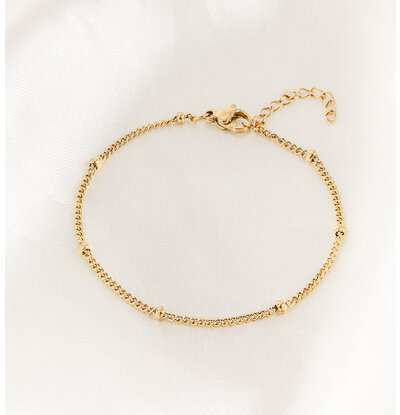 KAYA sieraden Bracelet 'Bolletjes' with Mother of Pearl Flower and Engraving | Stainless Steel - Copy