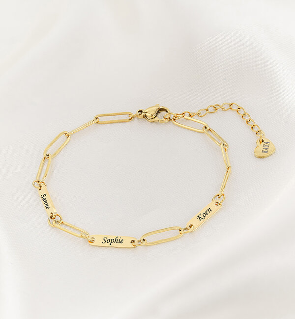 KAYA sieraden Gepersonaliseerde 3 Namen Armband 'Paperclip'