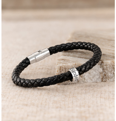 KAYA sieraden Leren Jongens Armband met Naam Zwart