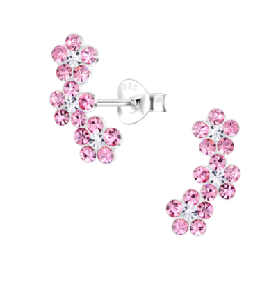 KAYA sieraden Silver children’s earrings ‘Pink Flower’ with crystals