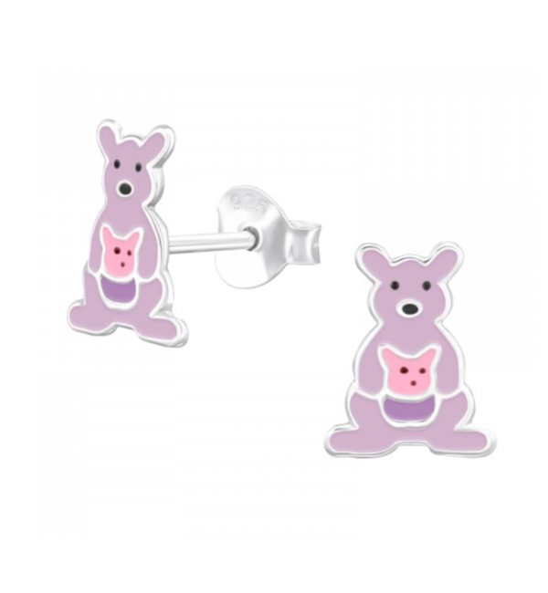 KAYA sieraden Silver Children's Earrings 'Purple Kangaroo'
