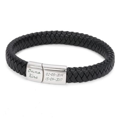 KAYA sieraden Leren Armband 'Handwritten' Zwart