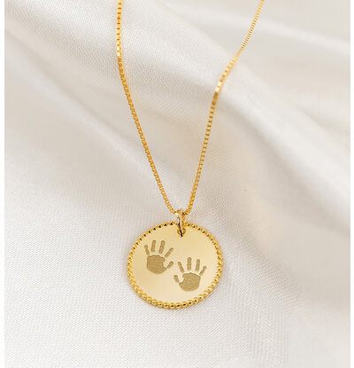 Gegraveerde sieraden Ketting met 2 Handafdrukken 'Beaded'