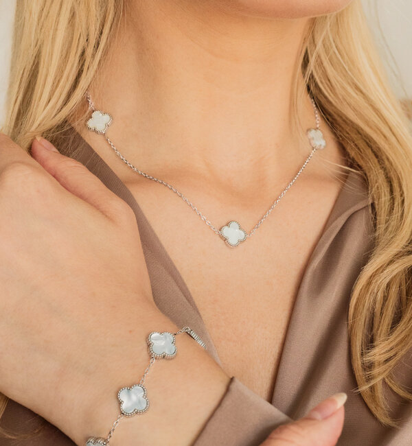 KAYA sieraden Bracelet & necklace clover set | Mother of Pearl