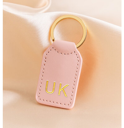 KAYA sieraden Sleutelhanger Leer 'Label' met Initialen | Goudkleurig