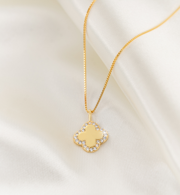 KAYA sieraden Pavé Clover Children’s Necklace | Zirconia Crystals