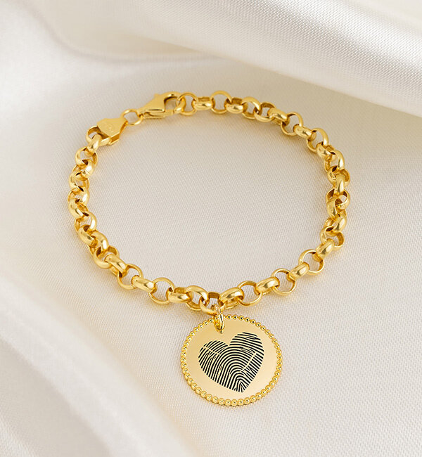 Gegraveerde sieraden Fingerprint Bracelet 'Beaded Heart'