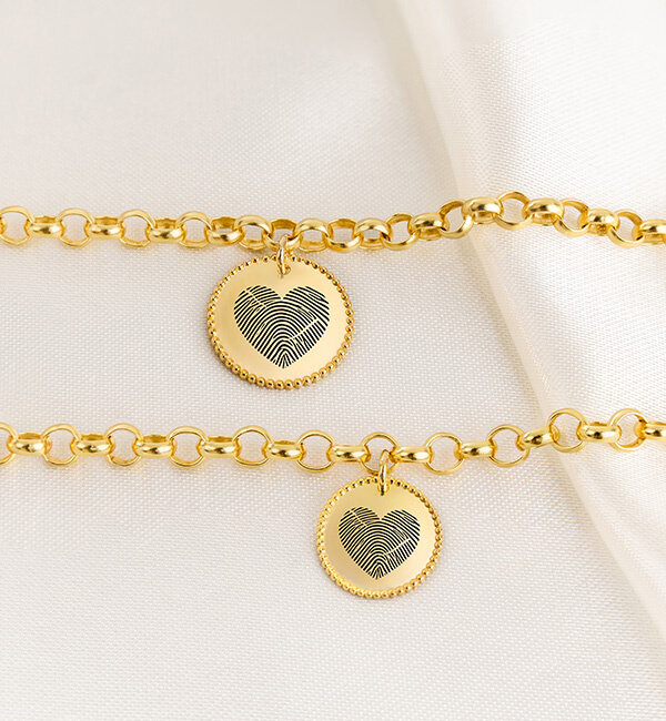 Gegraveerde sieraden Fingerprint Bracelet 'Beaded Heart'