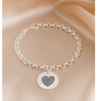 Gegraveerde sieraden Fingerprint Bracelet 'Beaded Heart'