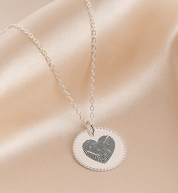 Gegraveerde sieraden Ketting met Vingerafdruk 'Beaded Hart' - Zwart