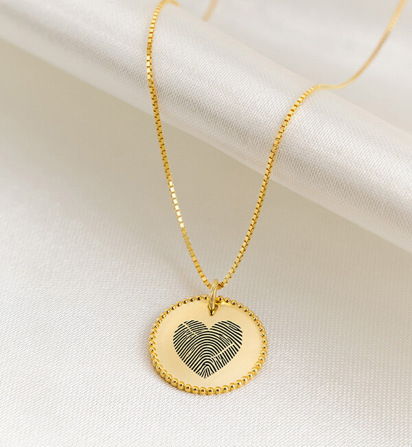 Gegraveerde sieraden Necklace with Fingerprint 'Beaded Heart' - Black