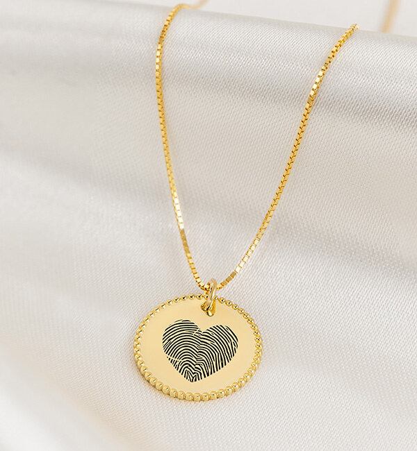 Gegraveerde sieraden Necklace with 2 Fingerprints 'Beaded Heart'