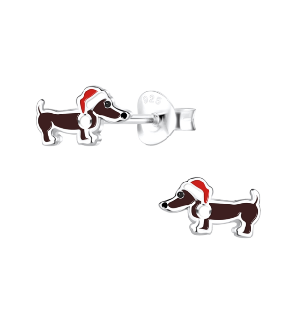 KAYA sieraden Zilveren Kerstoorbellen  'Kerst Hondje'