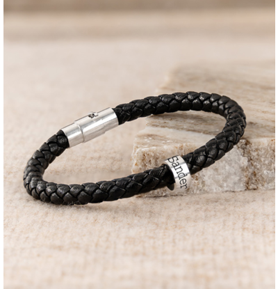 KAYA sieraden Leren Armband met Naambedel Zwart