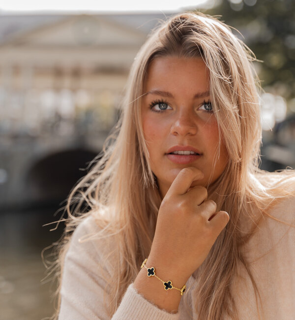 KAYA sieraden Bracelet & necklace clover set | Black