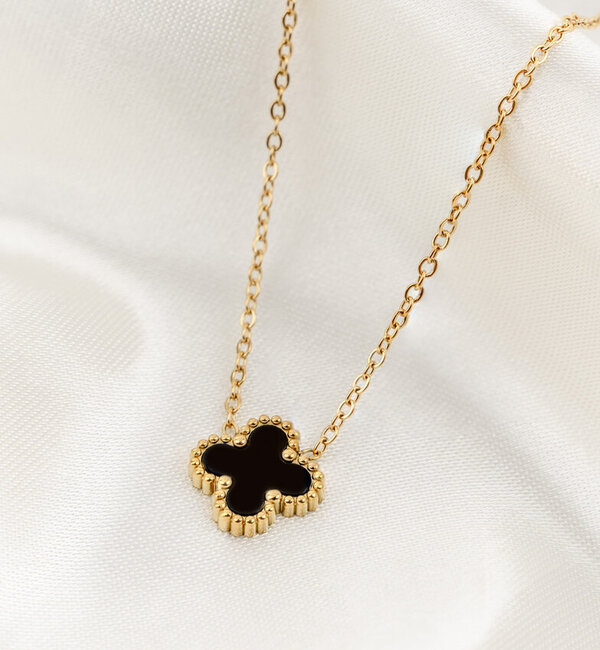 KAYA sieraden Bracelet & necklace clover set | Black