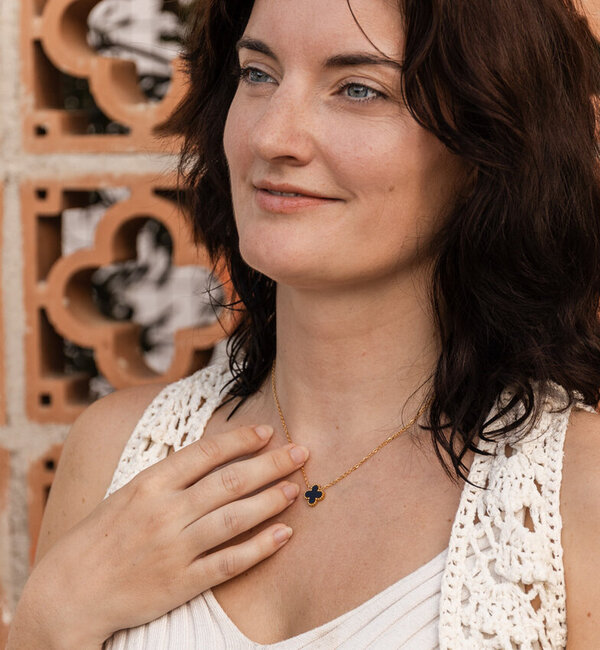 KAYA sieraden Bracelet & necklace clover set | Black