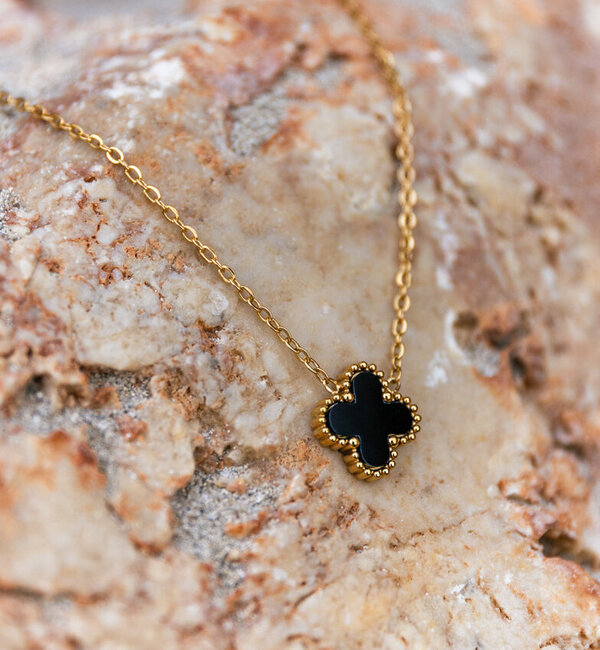 KAYA sieraden Bracelet & necklace clover set | Black