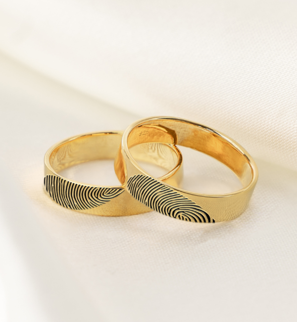 Gegraveerde sieraden Ringen Set Vingerafdrukken I Samen 1 hartje