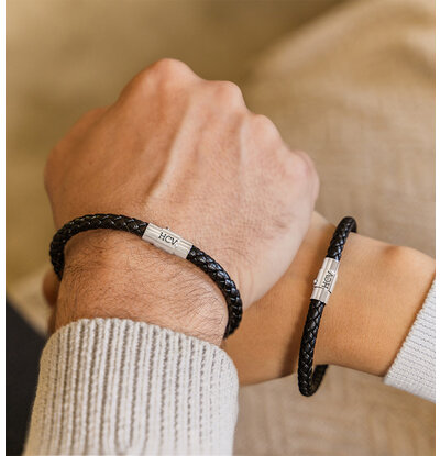 KAYA sieraden Leather Father & Son Bracelets with Initials Black