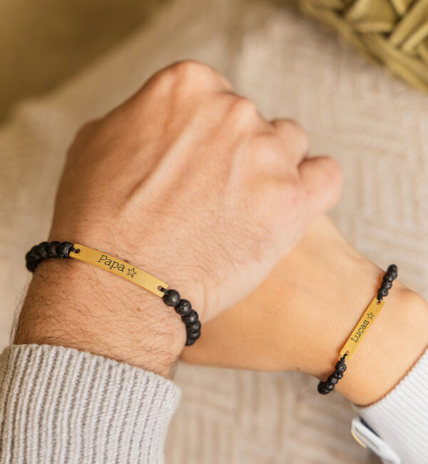 KAYA sieraden Vader Zoon Armbanden Set 'Lavastenen'