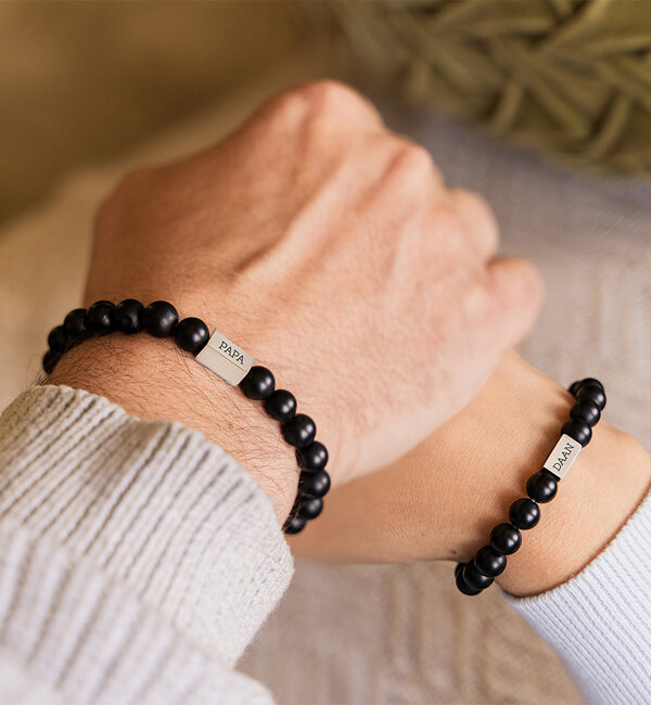 KAYA sieraden Bracelets Set Dad & Son with Black Onyx Beads