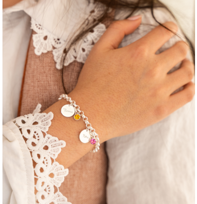 KAYA sieraden Bedelarmband met 2 naambedels en geboortestenen