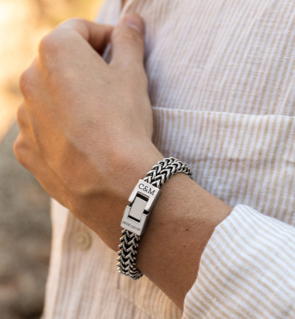 KAYA sieraden Roestvrijstalen Heren Schakelarmband met Gravure - Copy
