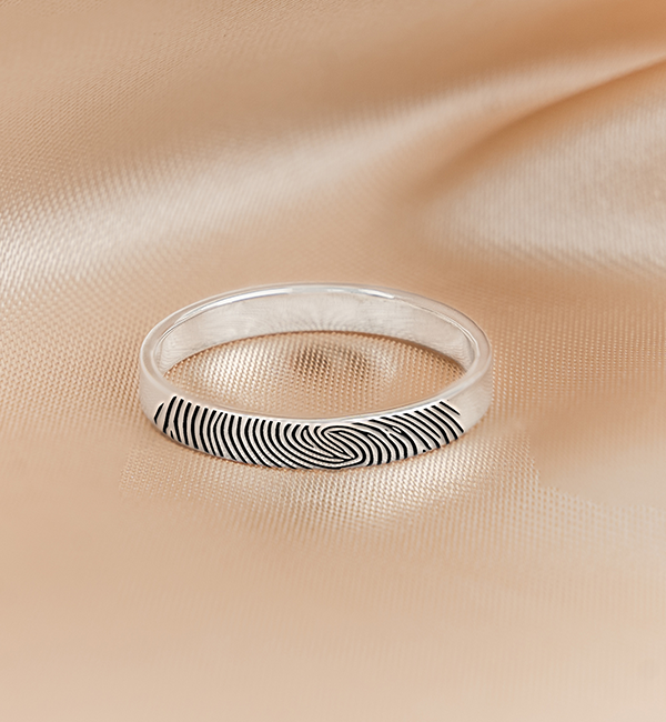 Gegraveerde sieraden Ring met Vingerafdruk - 3 mm - Zilver