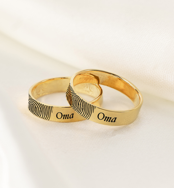 Gegraveerde sieraden Ring with Fingerprint and Name