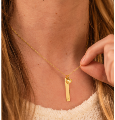 KAYA sieraden Necklace with letter ‘Flat Bar’ | With extra charm