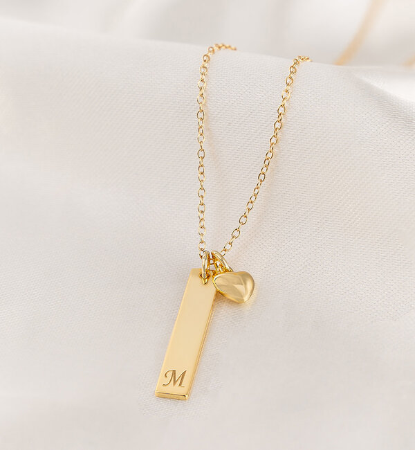 KAYA sieraden Necklace with letter ‘Flat Bar’ | With extra charm