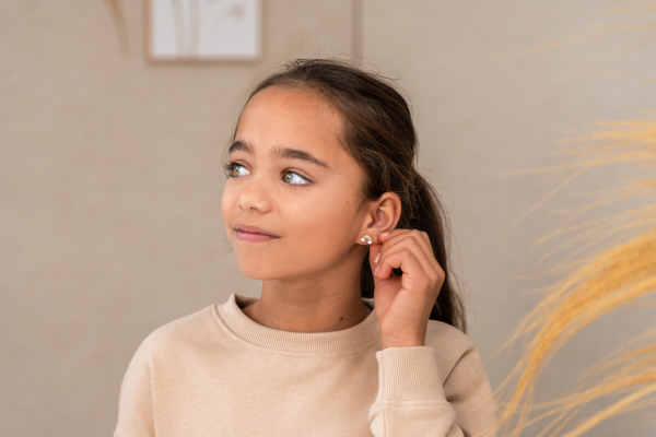 Kinderoorbellen regenboog met glitter sterling zilver