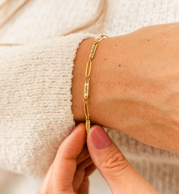 KAYA sieraden Gepersonaliseerde 3 Namen Armband 'Paperclip'