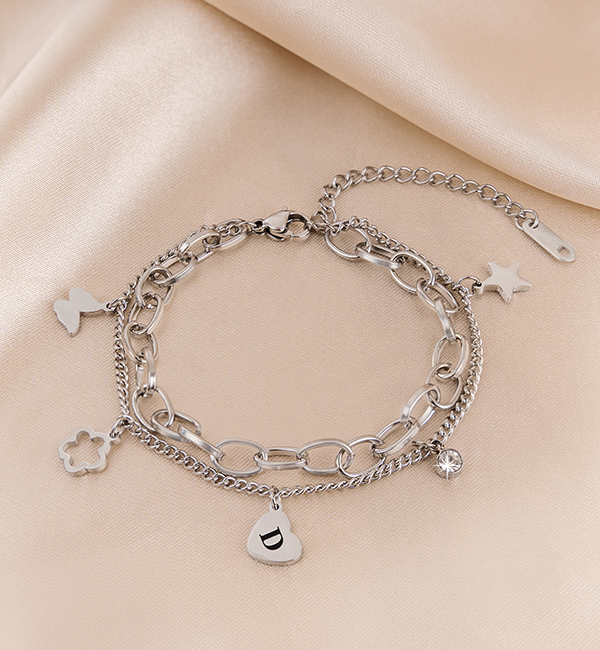 KAYA sieraden Armbandje Initiaal Graveren  'Layered' | Stainless Steel