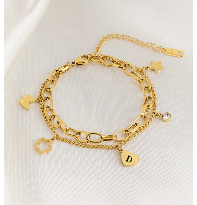 KAYA sieraden Armbandje Initiaal Graveren  'Layered' | Stainless Steel