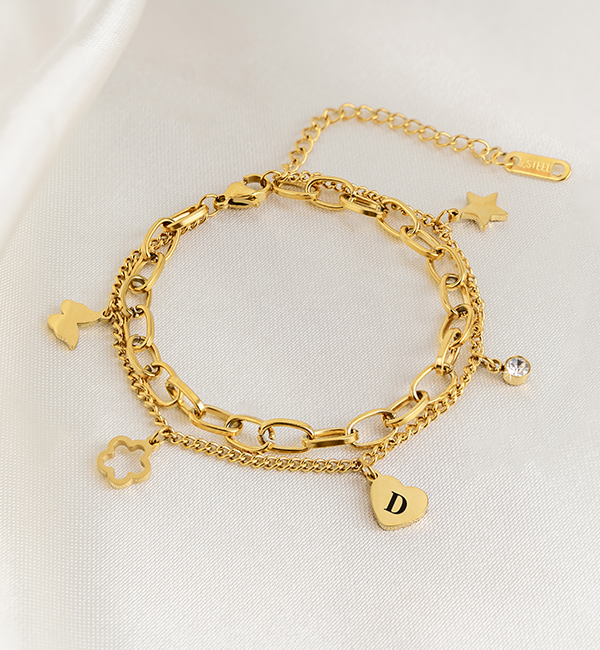 KAYA sieraden Armbandje Initiaal Graveren  'Layered' | Stainless Steel