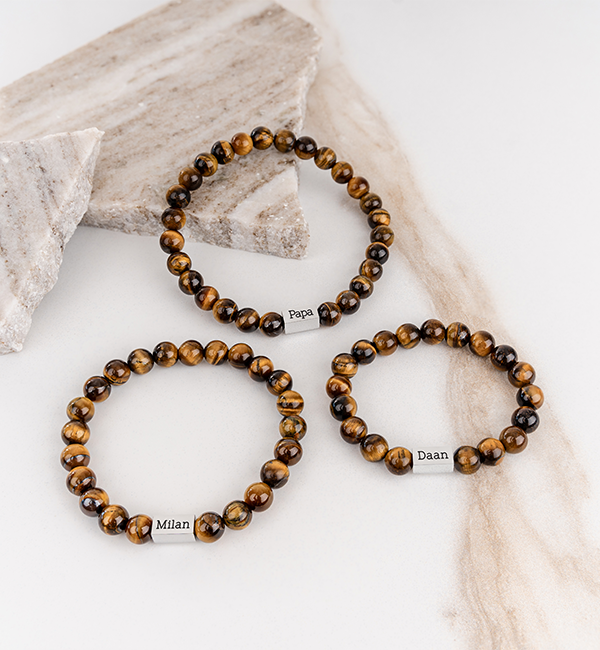 KAYA sieraden Armbanden Set Vader en Zoon I Tijgeroog