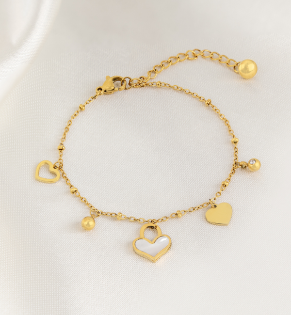KAYA sieraden Bedelarmbandje met Hartjes | Stainless Steel