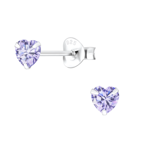 KAYA sieraden Zilveren Kinderoorbellen 'Crystal Heart' Paars