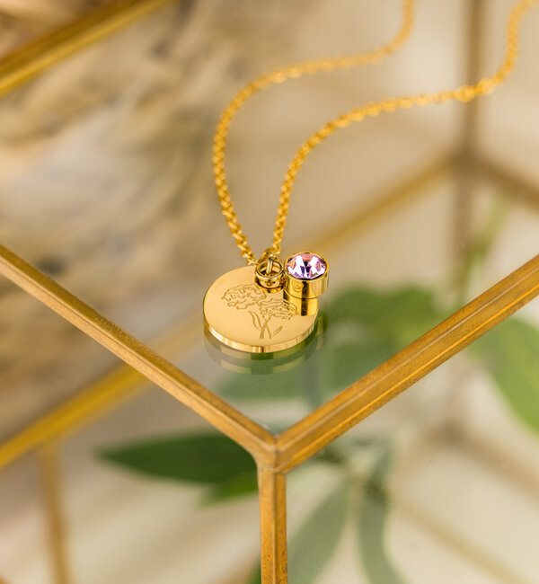 KAYA sieraden Birthstone with Birth Flower Necklace I October