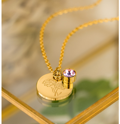 KAYA sieraden Birthstone with Birth Flower Necklace I October