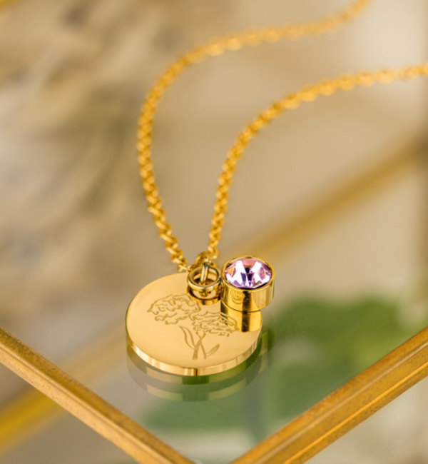 KAYA sieraden Birthstone with Birth Flower Necklace I October