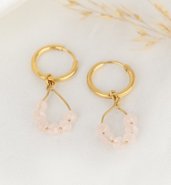 KAYA sieraden Powder pink crystal hoops | Stainless Steel