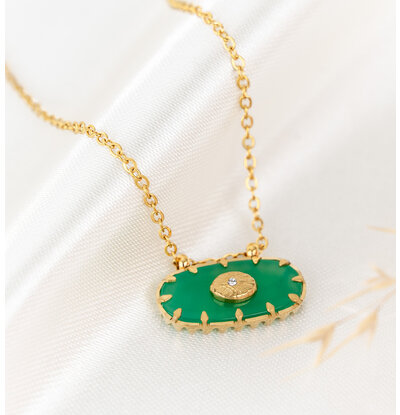 KAYA sieraden Ketting 'Jade Ovaal' | Stainless Steel