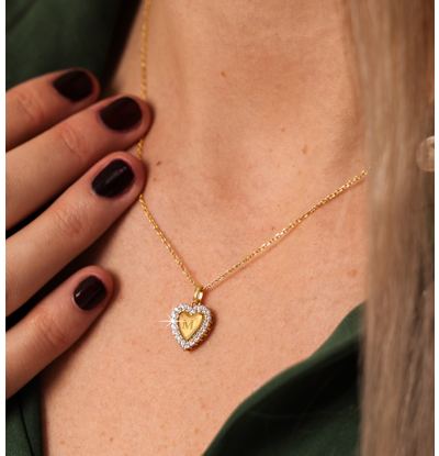 KAYA sieraden Ketting met Letter 'Hartje' Pavé