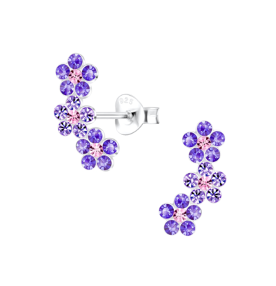 KAYA sieraden Silver children’s earrings ‘Purple Flower’ with crystals