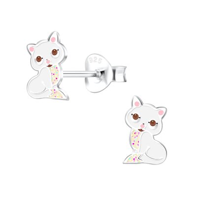 KAYA sieraden Silver children’s earrings ‘Glitter Kitten’